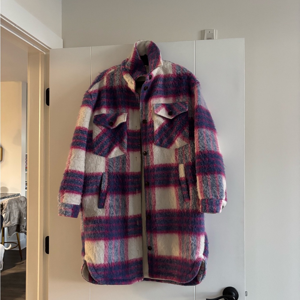 Blank NYC Pink and White Plaid Teddy Jacket